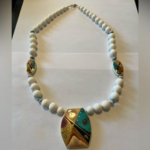 1980s Japan lucite and porcelain pendant necklace